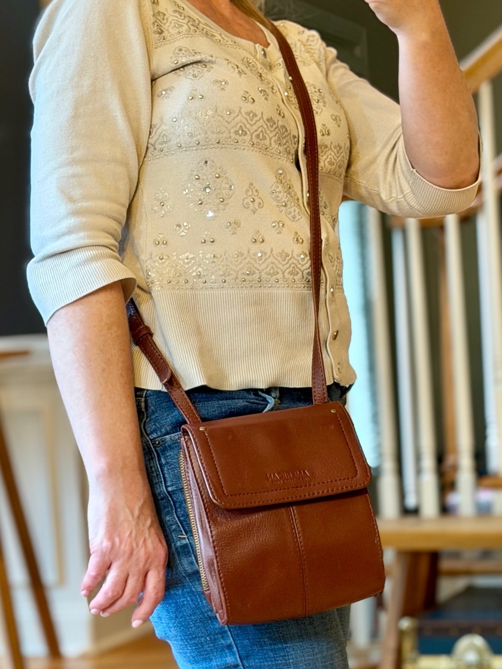 American Leather Co. Minimalist Kansas Leather Crossbody Bag Brandy Brown - Picture 10 of 13